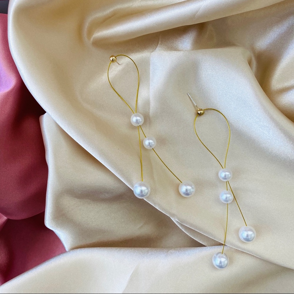 💙 Pearl Strings Earrings Sterling Silver - Picture 12 of 16